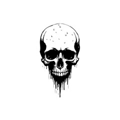Intricate monochrome vector skull illustration with flowing dark accents