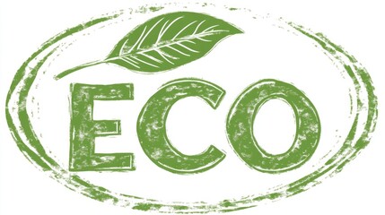Eco-Conscious Oval Emblem Design, Distressed Textured ECO Lettering, Veined Leaf Graphic Overlay, Sustainable Living Concept, Circular Design Principle