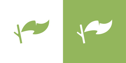 Leaf flag hanging from branch. Minimal logo symbolizing unity, nature, and environmental identity.