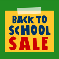 Back to school sale. Paper note on green background. Vector flat illustration.
