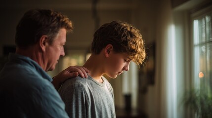 Parent Comforting Teenager with Gentle Shoulder Touch