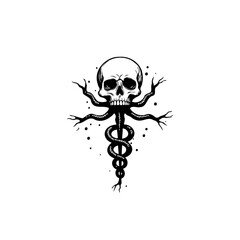 Macabre amalgamation: Skull entwined with serpentine form and radiating tentacles