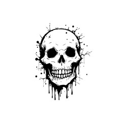 Monochrome Skull Vector Illustration with Splatter Effects and Intricate Details