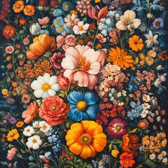 Fototapeta premium Vibrant Colorful Floral Arrangement in a Garden Setting
