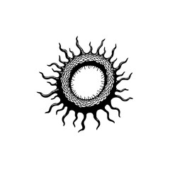 Abstract depiction of an sun or radiant star with textured interior ring