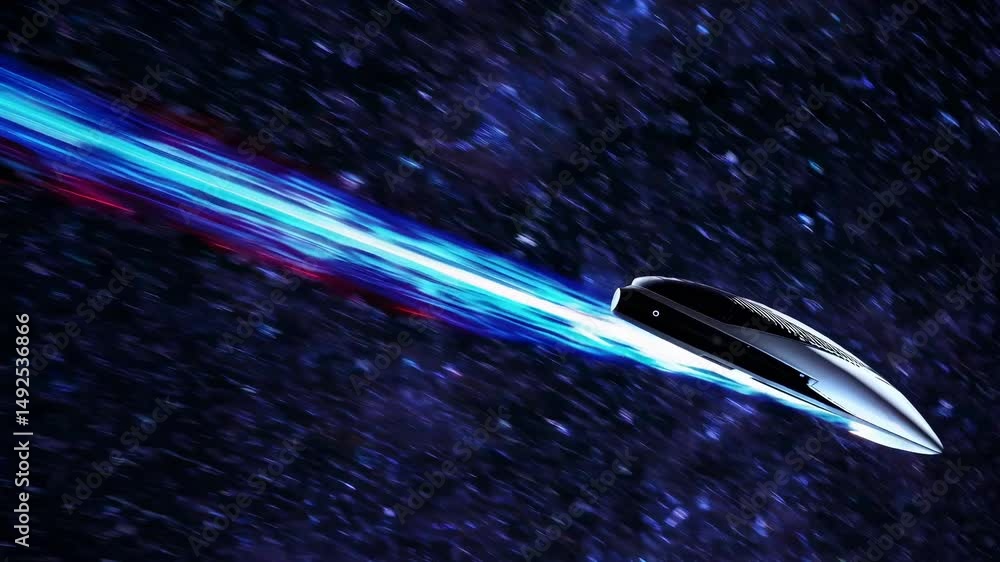 Poster futuristic spaceship is swiftly navigating through the vast expanse of a colorful nebula, leaving a 