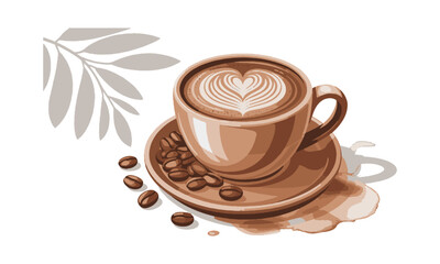 Modern vector-style illustration of a ceramic coffee cup filled, easily scalable and editable.