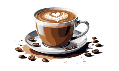Modern vector-style illustration of a ceramic coffee cup filled, easily scalable and editable.