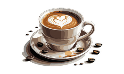 Modern vector-style illustration of a ceramic coffee cup filled, easily scalable and editable.