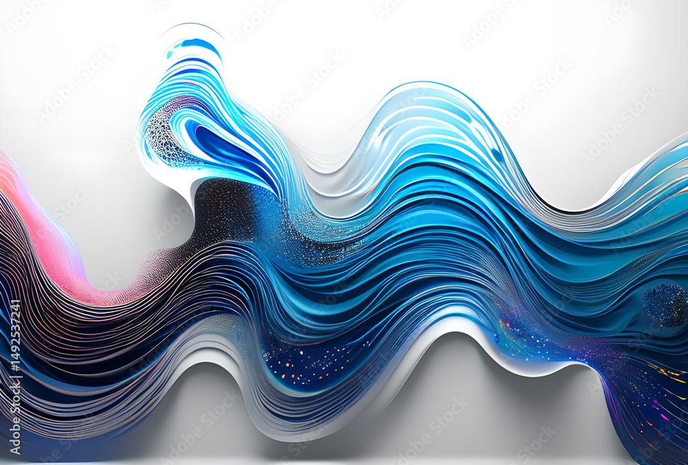 Poster energy flow dynamic wave on black grainy vibrant color wave dynamic music lines. blue-violet abstrac