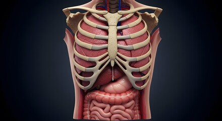 Ribcage and Organs in Human Anatomy Model