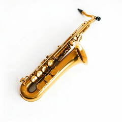 Saxophone in front of white background, detail, studio shot Saxophone in front of white background, detail, studio shot