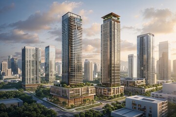 Obraz premium Stunning High-Rise and Compact Building Demonstrating Strength and Urban Competitiveness