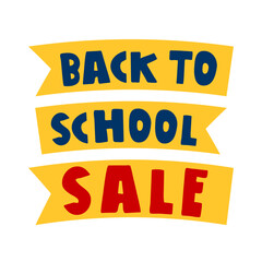 Yellow ribbons. Back to school sale. Flat hand drawn design. Vector illustration on white background.
