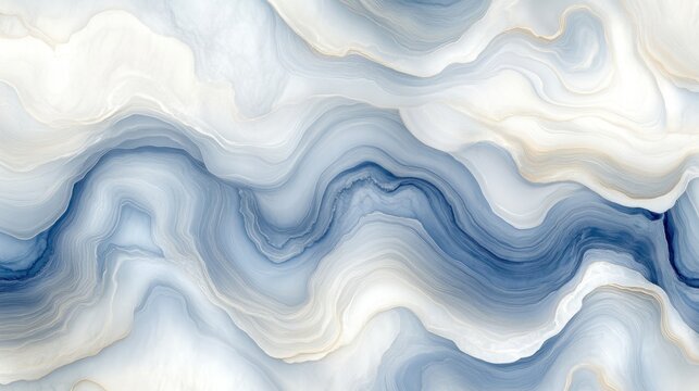 Blue and white waves reaching shore in soft, layered curves from a faraway ocean view