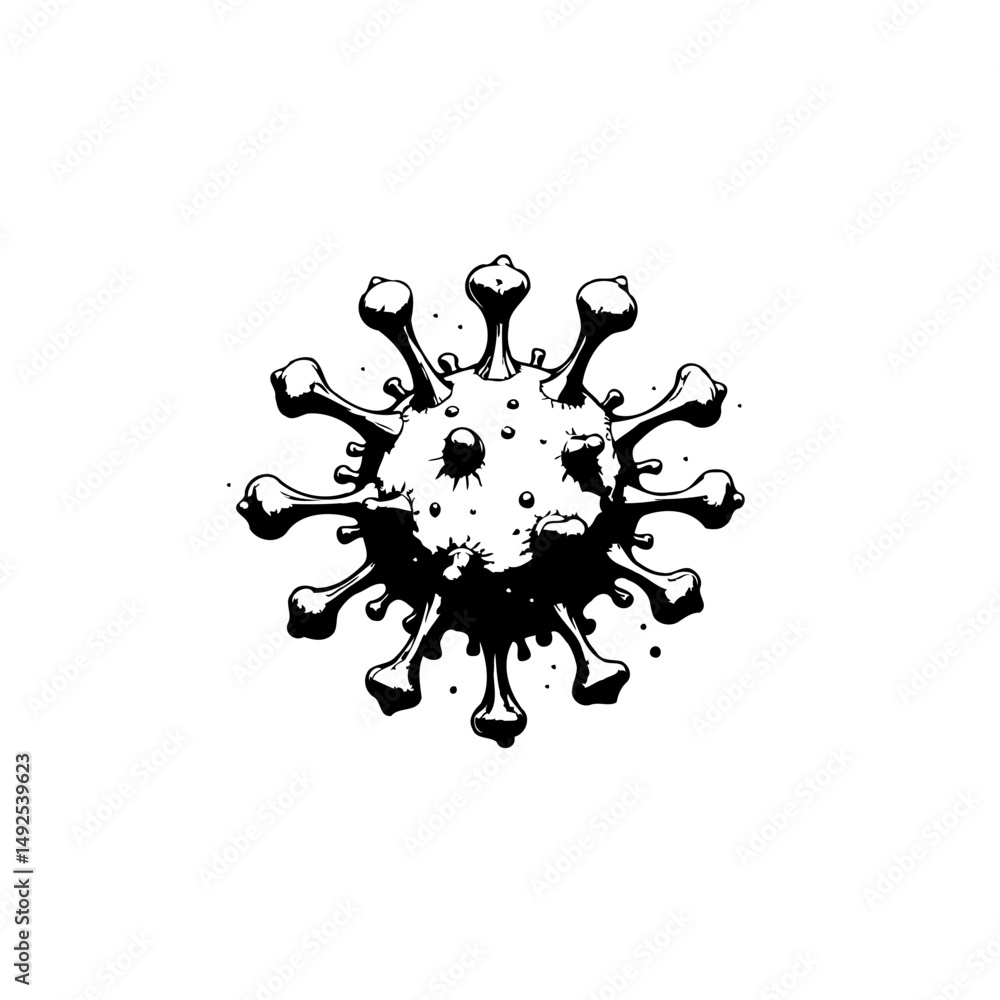 Poster monochromatic depiction of a virus particle with its distinct surface projections