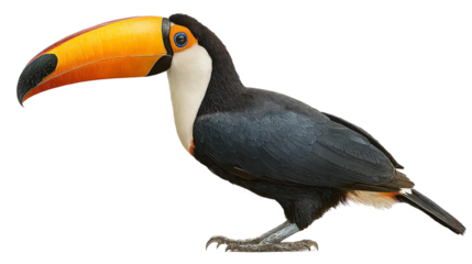 Colorful toucan with a striking beak. Isolated trasparent Png.