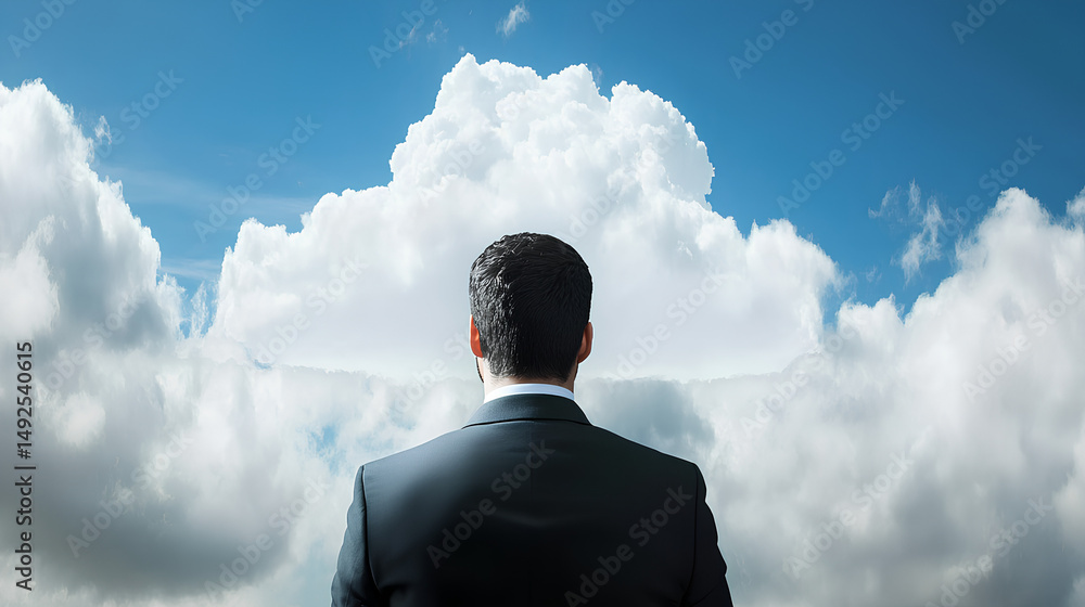 Poster businessmen's connections are protected through cloud security measures that ensure data encryption 
