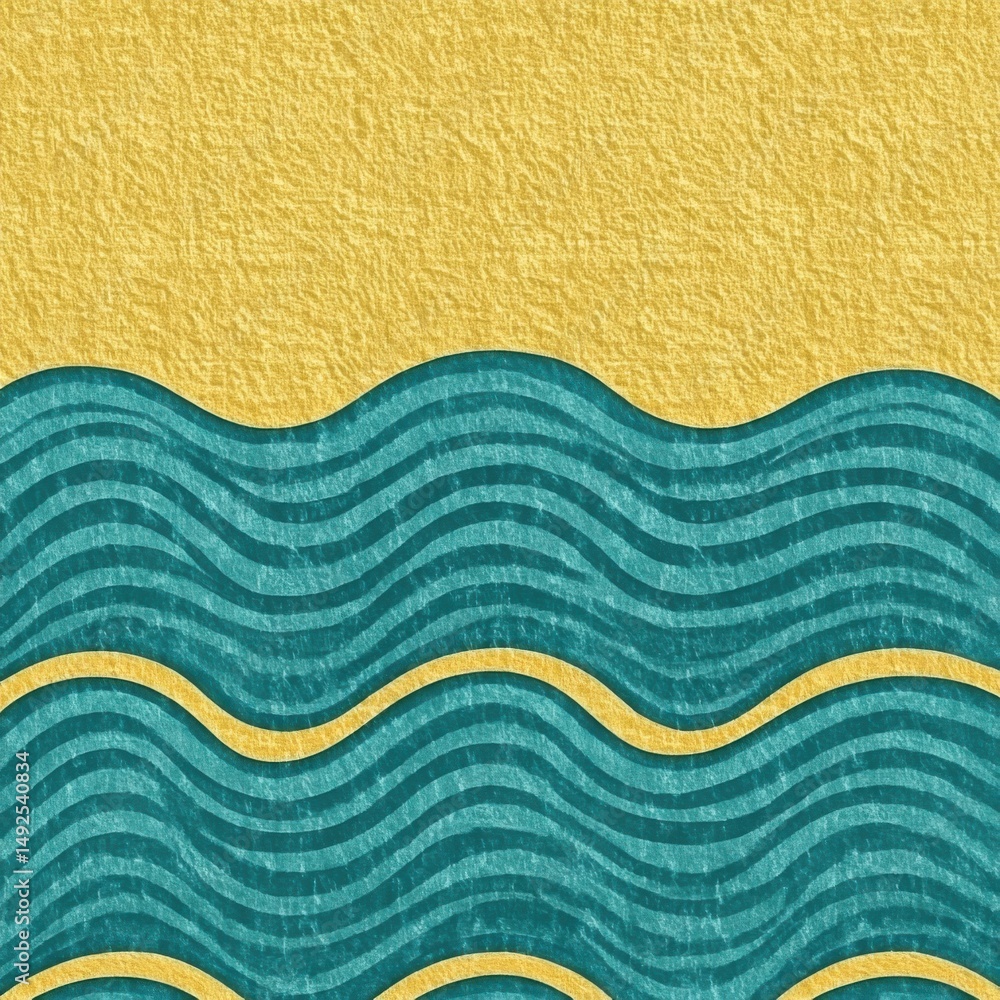 Poster abstract wavy pattern with textured gold and teal colors in a graphic design style for backgrounds a