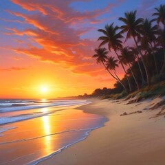 Illustration of sandy beach with amazing summer landscape.