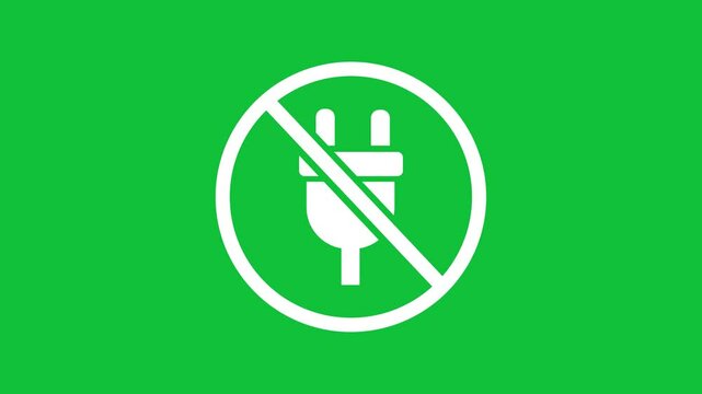 No plug connect electricity allowed unplug socket power outlet label sign restriction symbol animated green screen background