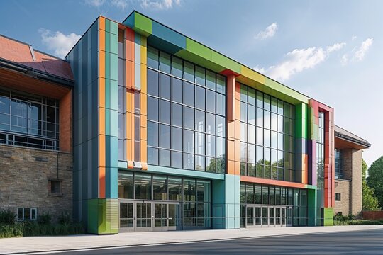 Contemporary Sports Hall Exterior Design Featuring Diverse Architecture and Large Glass Facades