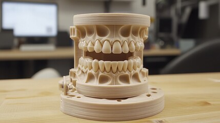 Layered print process revealing realistic tooth contours on a high-definition dental printer