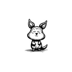 Charming monochrome illustration of a whimsical cartoon creature standing upright