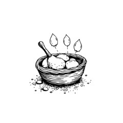 Hand-Drawn Impression of a Rustic Bowl with Dumplings and Rising Steam