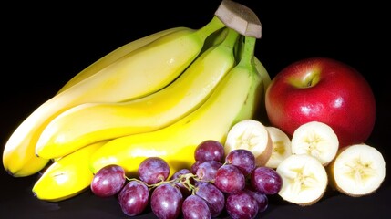 Vibrant Fruit Still Life: Bananas, Apples, Grapes, and Kiwi Slices