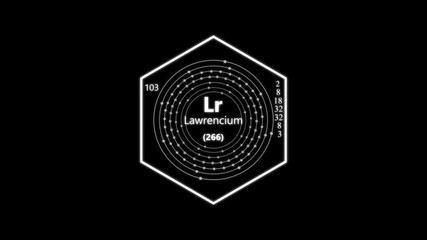 lawrencium chemical element periodic table on background. animated periodic table.Shows name, atomic weight and element number.