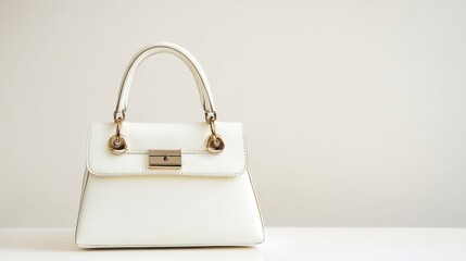 Refined modern fashion handbag with metallic hardware accents placed on pristine white