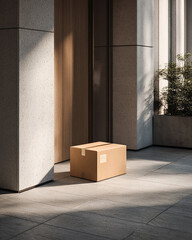 A shipment box waiting next a door at a house wall