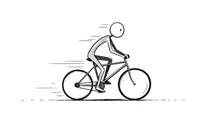 Obraz premium Simple Line Drawing of a Person Biking Fast Vector Illustration