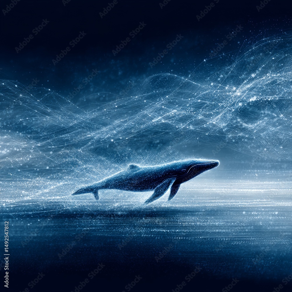 Aufkleber Whale in the Digital Ocean: A Majestic Creature Navigating the Waves of Data and Connectivity in the Deep Blue Sea