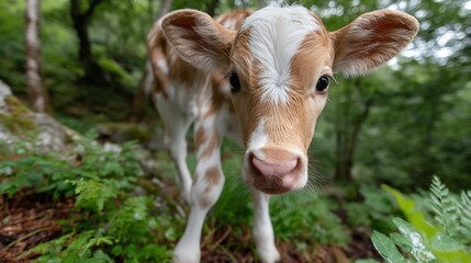Fototapeta premium Cute calf in forest