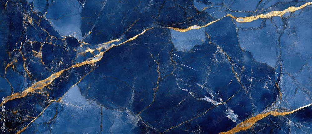 Poster elegant blue marble with gold veins background texture close up abstract design element full frame s
