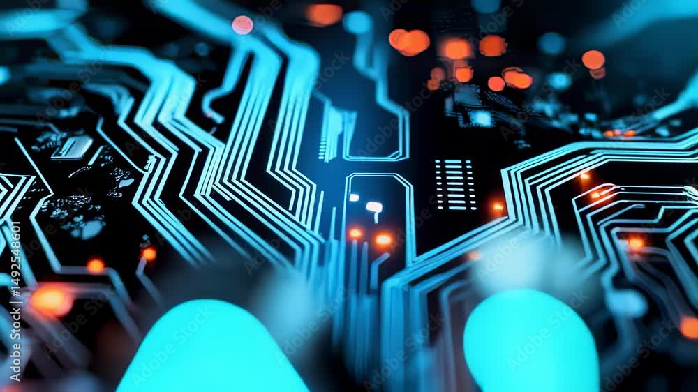 Poster glowing ai text on circuit board