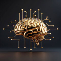 Golden Circuit Brain — Futuristic 3D Concept of Artificial Intelligence and Innovation