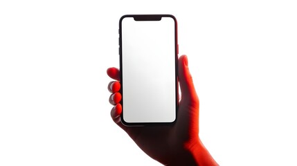 Hand holding smart phone isolated on white background 