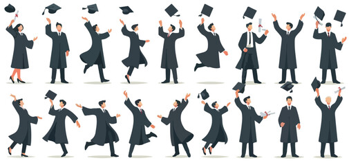 Vector set of graduates illustration celebrating graduation happily