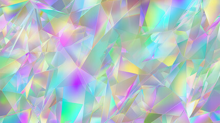 Iridescent crystal surface with abstract geometric prism reflections