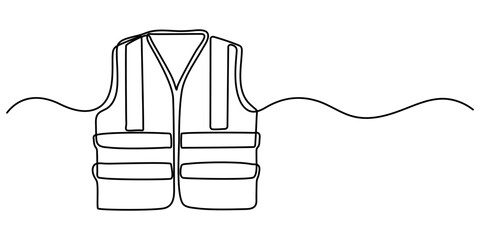 safety vest rendered continuous one line drawing, Swim Vest Line Icon. Editable Stroke, Safety jacket line icon. Editable Stroke Safety Measure Continuous Line Editable Icon. 