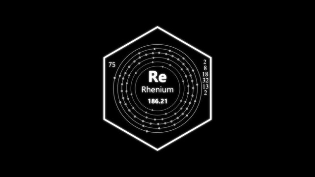 rhenium chemical element periodic table on background.animated periodic table.Shows name, atomic weight and element number.