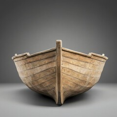 Fototapeta premium Rustic Wooden Rowboat Studio Shot Low Angle Revealing Texture and Craftsmanship on Neutral Background for Nautical Themes