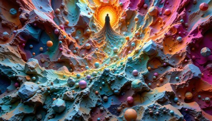 create a photo of an imaginative fractal abstract background with a subject positioned at the top and ample copy space at the bott