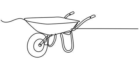 Wheelbarrow continuous one line drawing style, Black linear sketch isolated on white background. Vector illustration, Wheel Barrow Single Line Drawing with Editable Stroke.                       