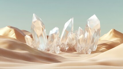 Crystalline structures emerging from sandy terrain illustration