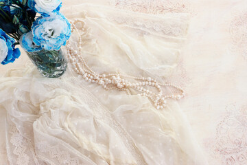 top view of vintage white lace dress