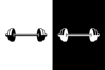 Black Barbell Silhouette Flat Weightlifting Vector Icon on White.